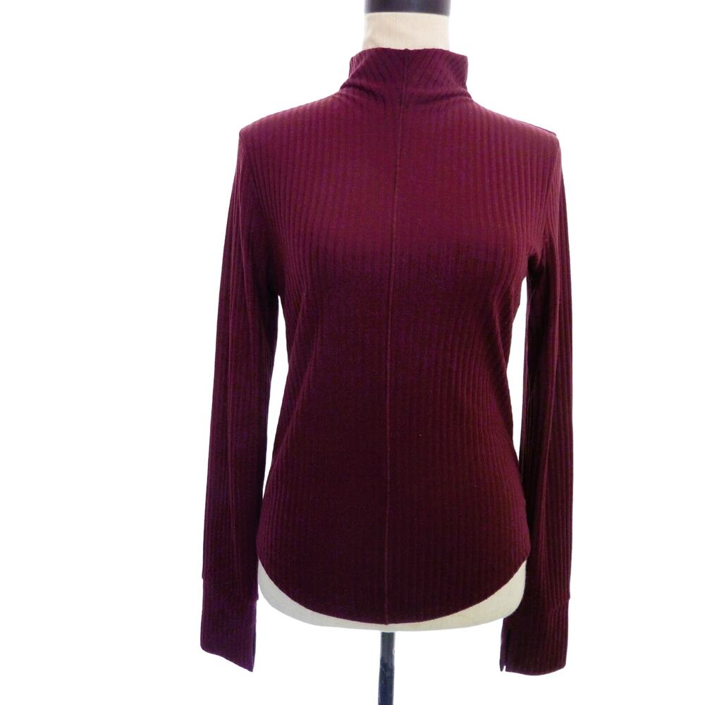 MWL Madewell Womens M Brownish Red Ribbed Mock Turtleneck Shirt Long Sleeve